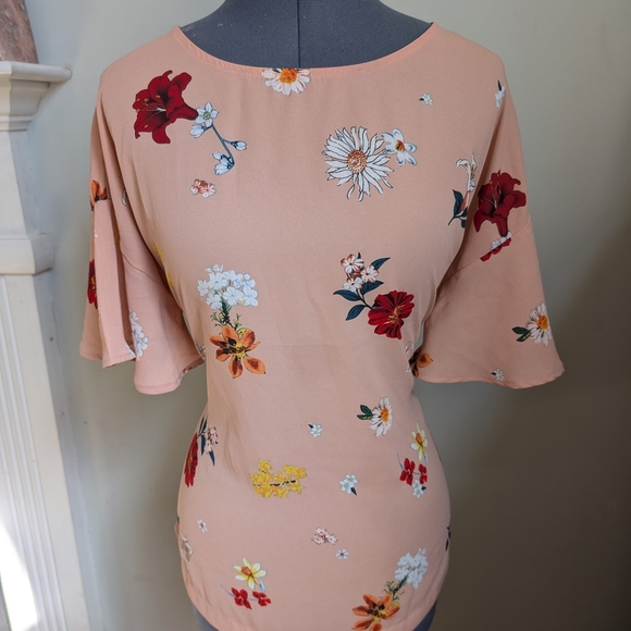 Pleione Pink Cream Tie Front Blouse - Picture 7 of 10